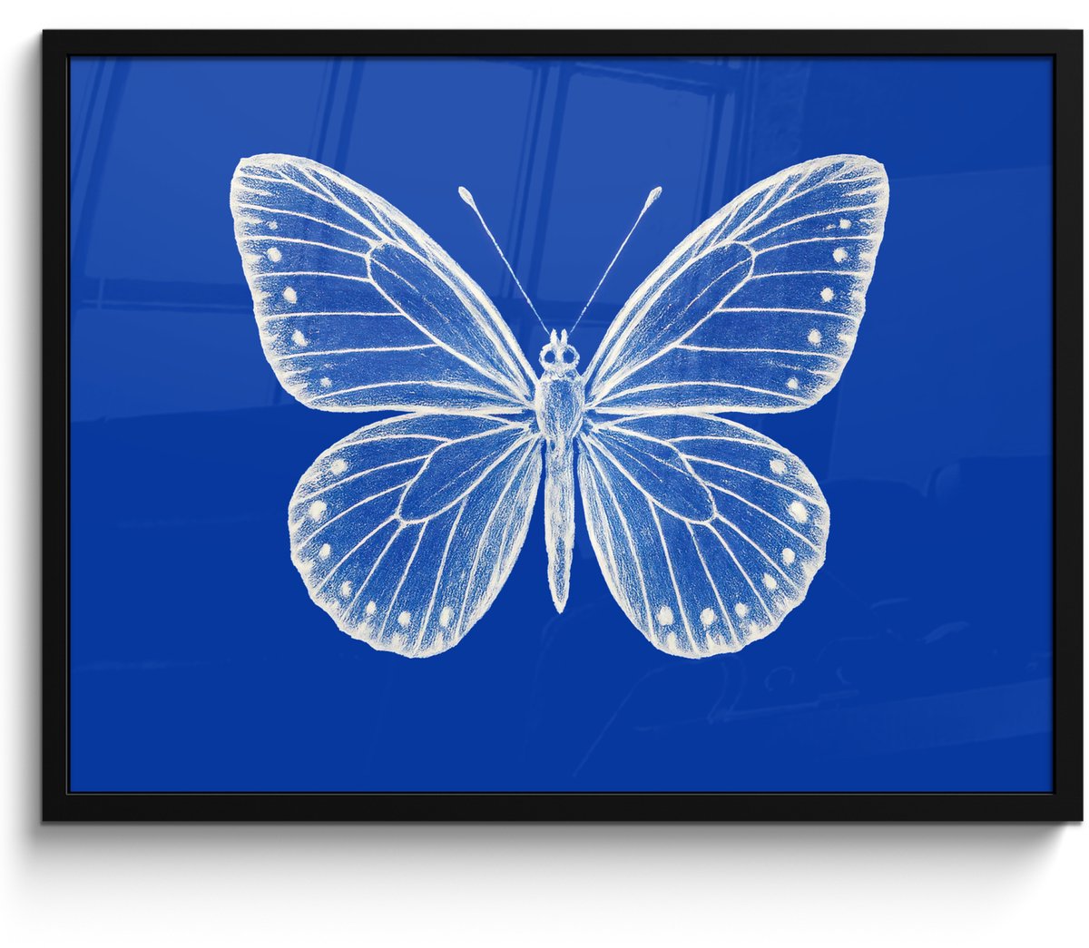FrameYourWall Poster in lijst - Fotolijst 70x50 cm - Posters - Vlinder - Wit - Getekend - Stippen - Posterlijst zwart - Decoratie - Wanddecoratie woonkamer - Muurdecoratie slaapkamer