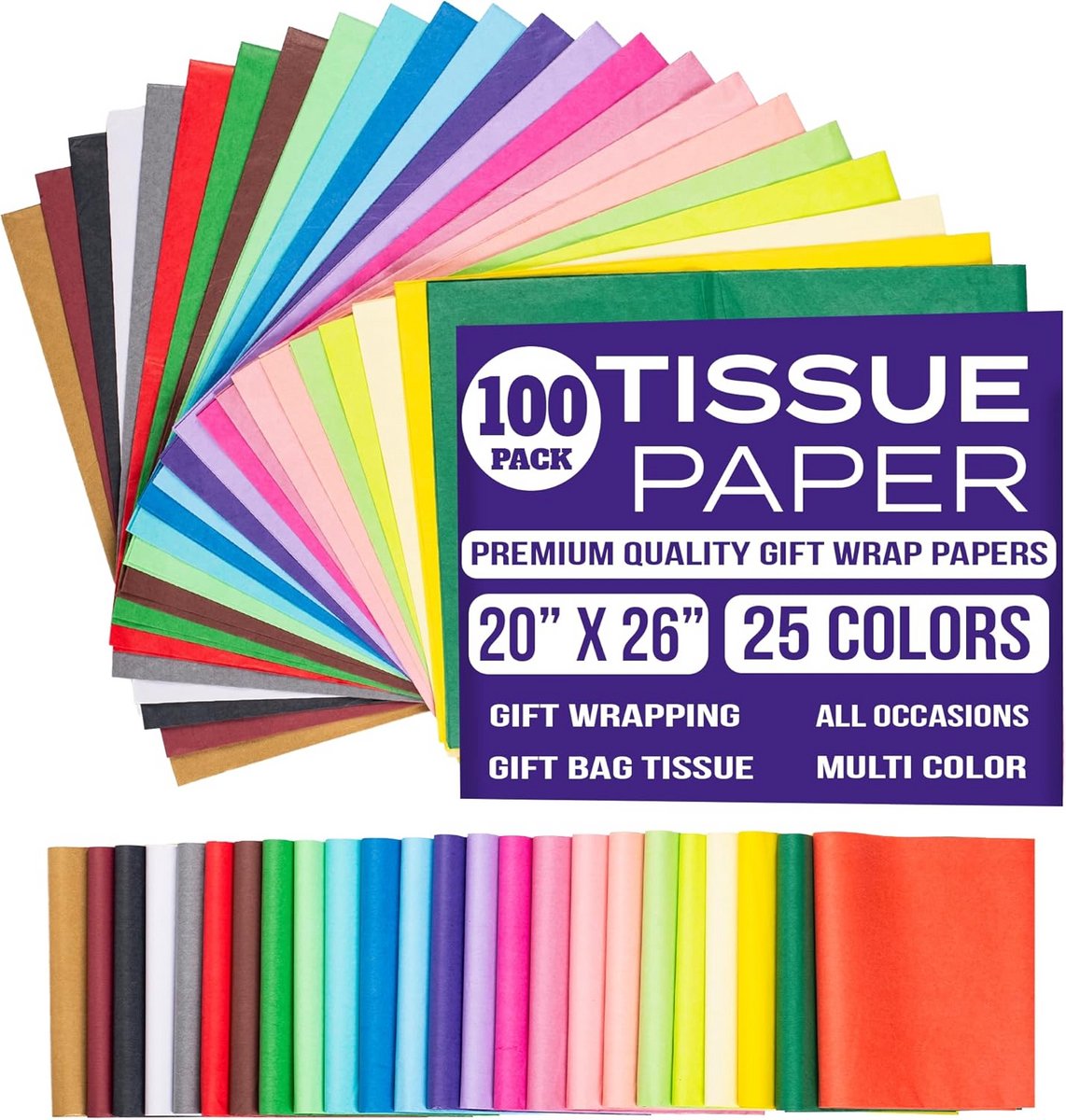 100 Vel Geschept Papier Set 25 Kleuren 50x66 cm voor Decoratie en Knutselen