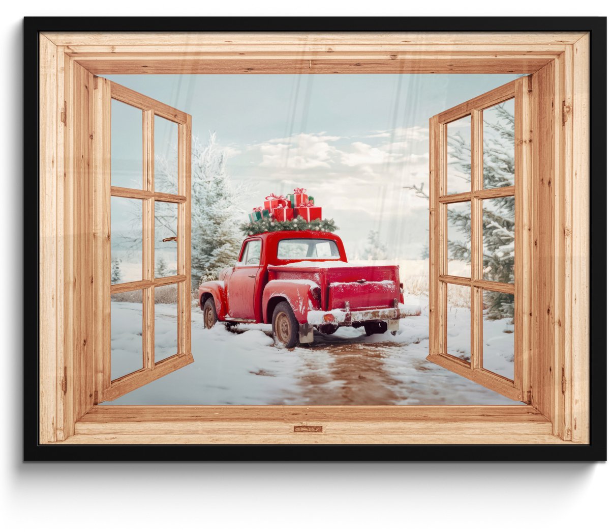 FrameYourWall Poster in lijst - Fotolijst 70x50 cm - Posters - Doorkijk - Auto - Kerst - Cadeaus - Winter - Landschap - Posterlijst zwart - Decoratie - Wanddecoratie woonkamer - Muurdecoratie slaapkamer - Kerstversiering - Kerstdecoratie voor binnen - Kerstmis