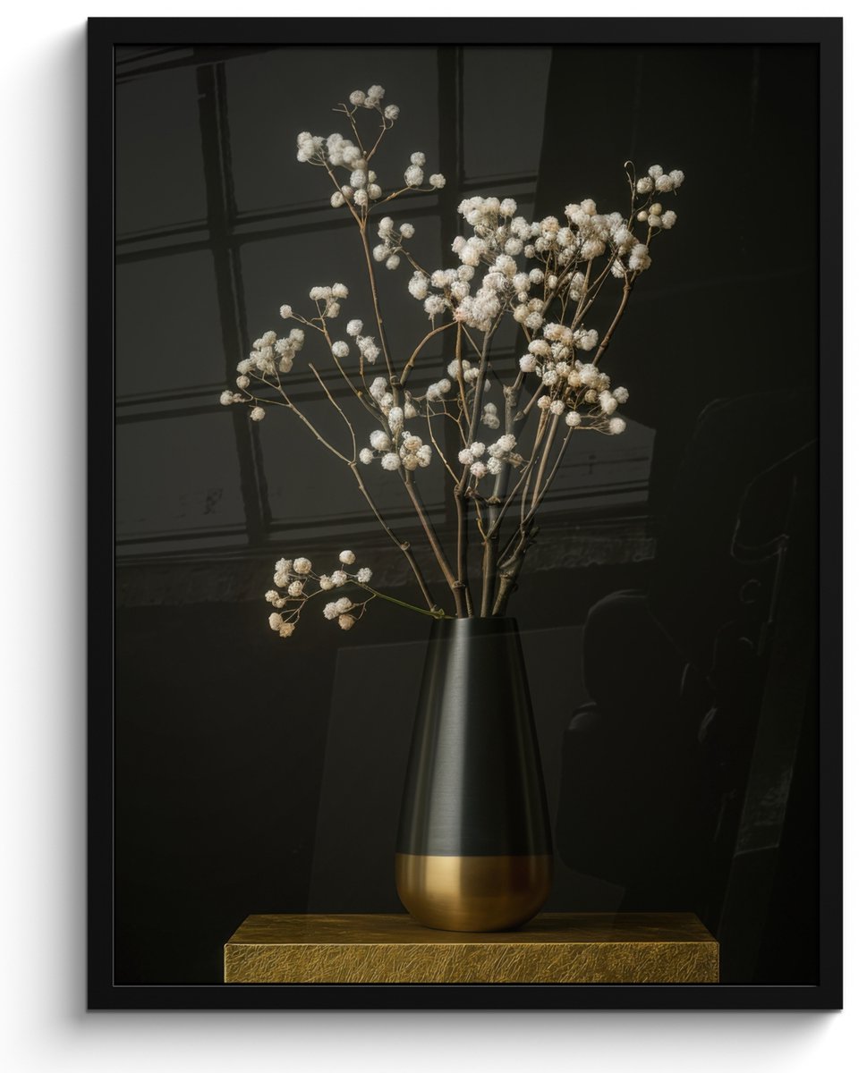 FrameYourWall Poster in lijst - Fotolijst 50x70 cm - Posters - Bloembollen - Wit - Vaas - Minimalistisch - Posterlijst zwart - Decoratie - Wanddecoratie woonkamer - Muurdecoratie slaapkamer Boeket - Bloemen 2
