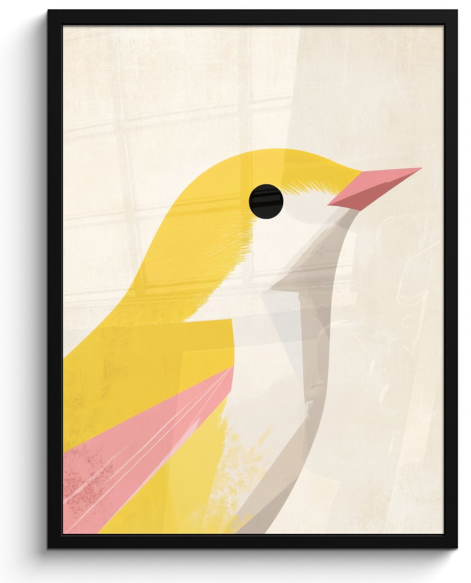 FrameYourWall Poster in lijst - Fotolijst 50x70 cm - Posters - Vogel - Minimalistisch - Geel - Posterlijst zwart - Decoratie - Wanddecoratie woonkamer - Muurdecoratie slaapkamer