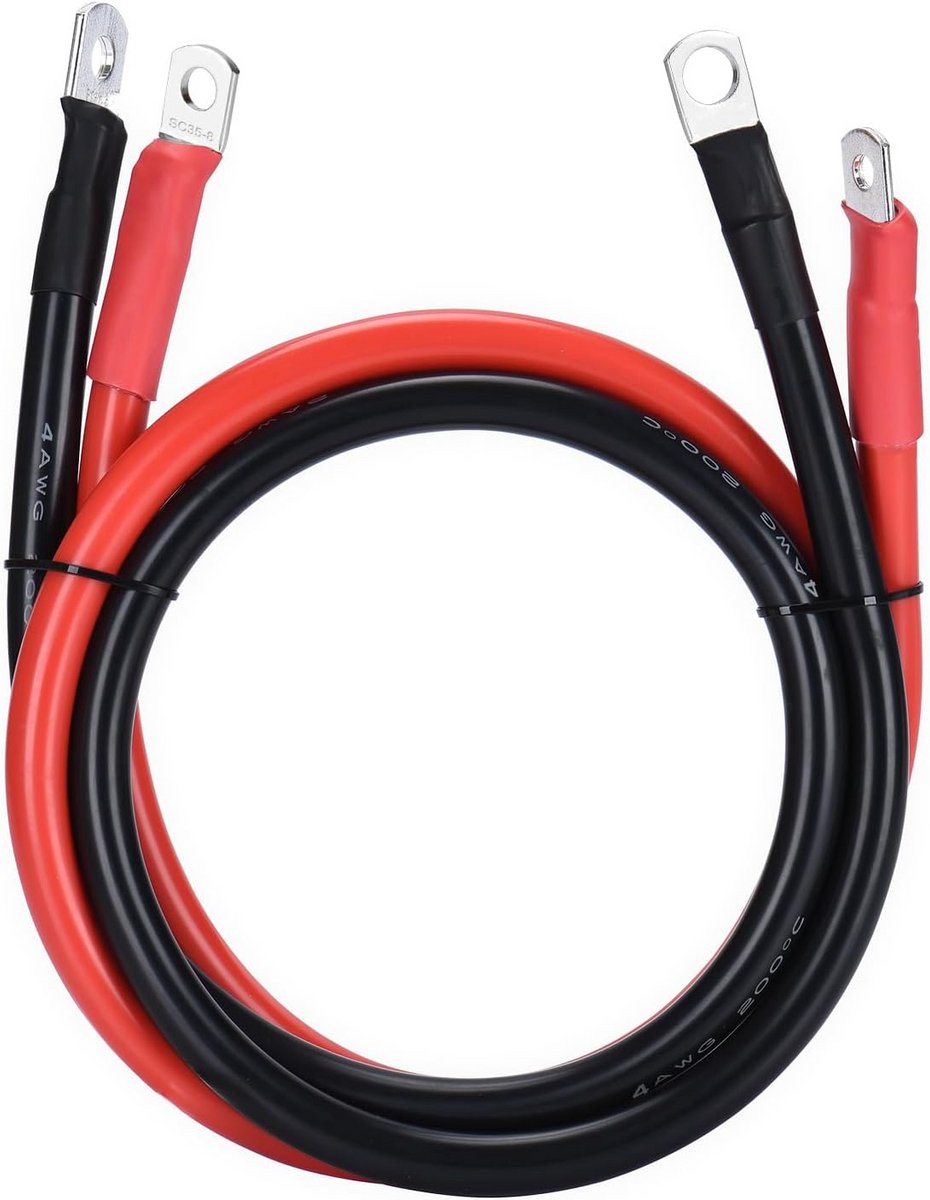 Flexibele Accukabel 25mm2 M8 100cm 4AWG Hittebestendig Siliconen Batterijkabel