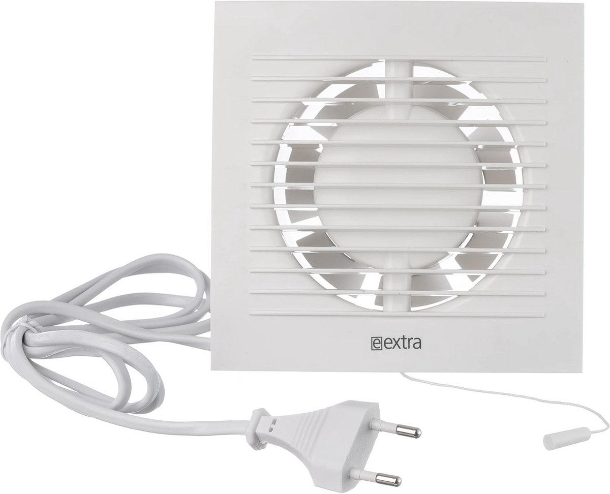 Stille Afzuigventilator Badkamer met Trekkoord en Stekker 125 mm