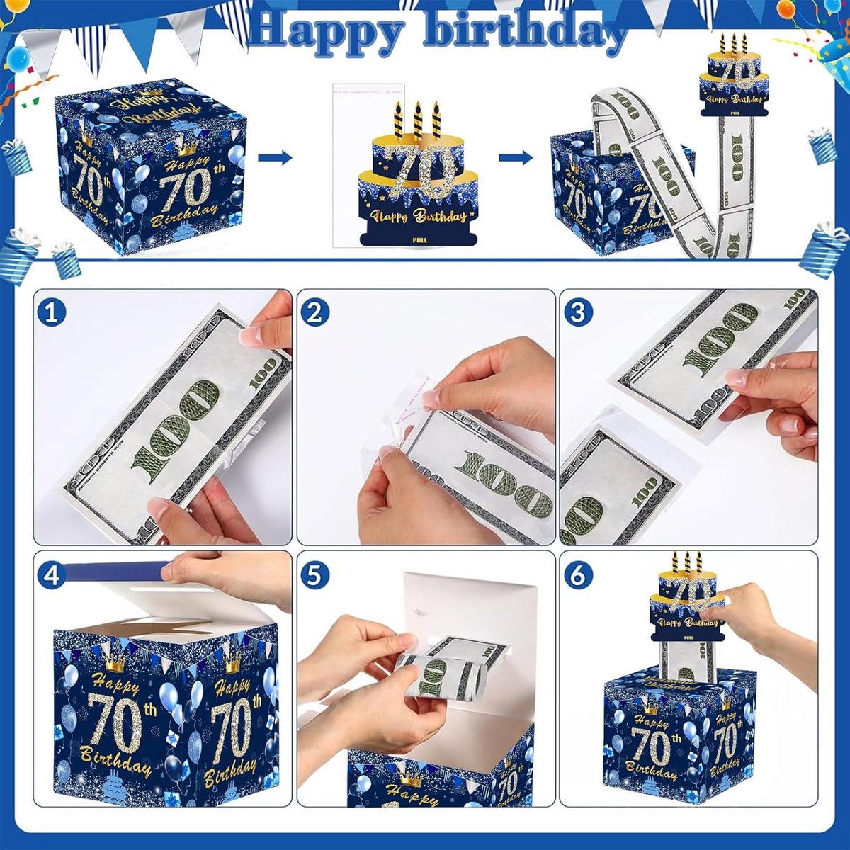 Geld Geschenkdoos Cijfer 70 Jaar - Verrassing Cadeaubox voor Contant Geld