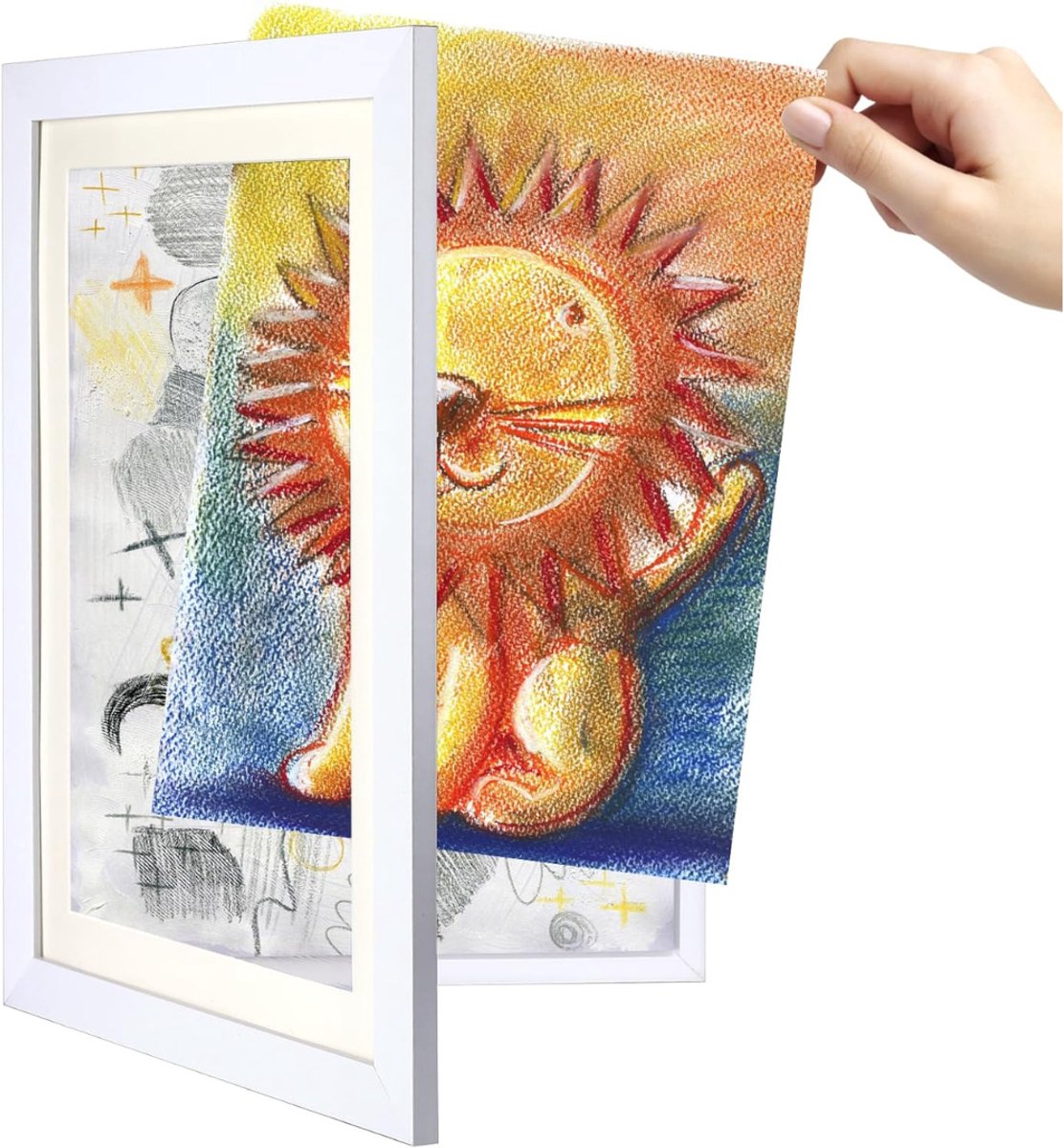 VIN® Wissellijst Kindertekening - Fotolijst - Luxe fotolijst voor kindertekeningen - Kunstlijst - Wissellijst – Tekeningen – A4 – 36 x 25 x 2,51 cm - Wit