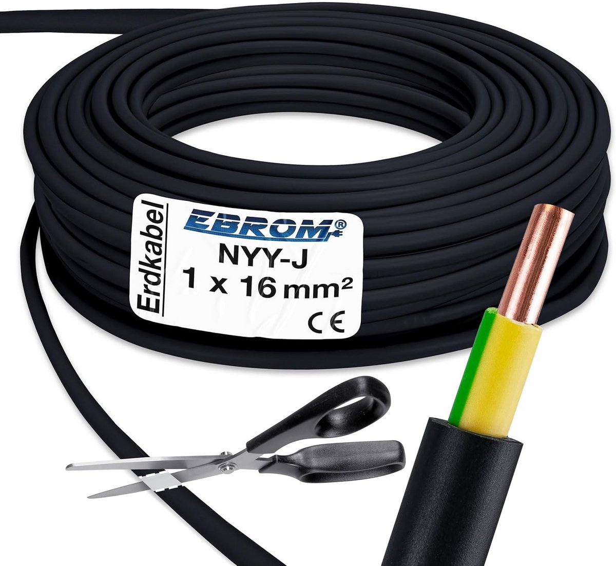 Aardkabel Grondkabel NYY-J 1x16 mm² Zwart per Meter