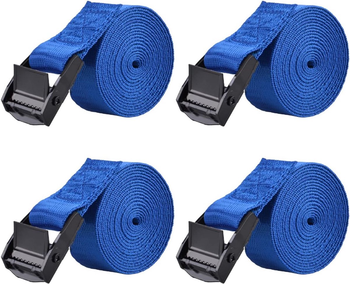Set van 4 Spanbanden met Ratel 3 Meter – Heavy Duty Bevestigingsriemen Blauw