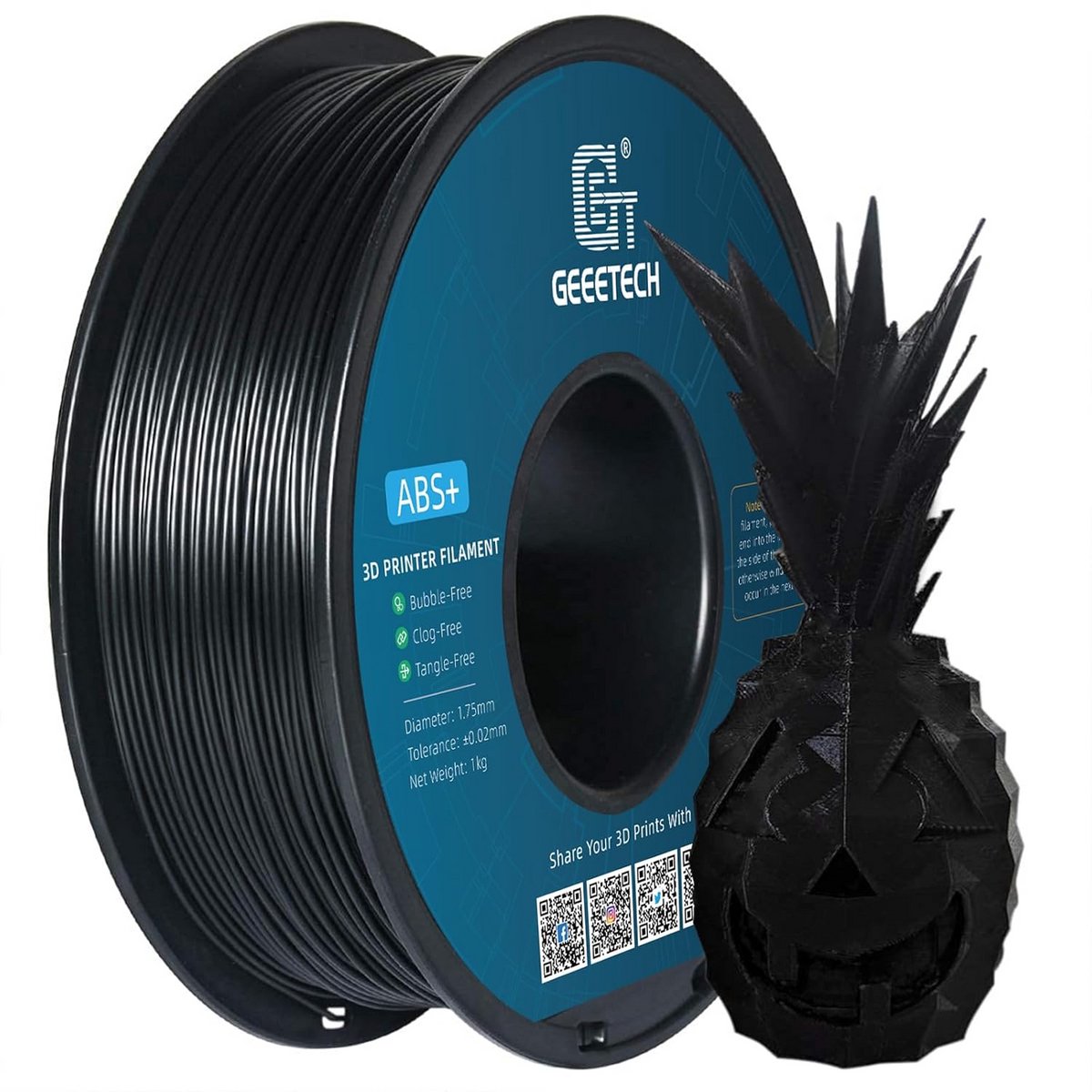 ABS+ Filament 1,75 mm voor 3D-printers, glanzend zwart