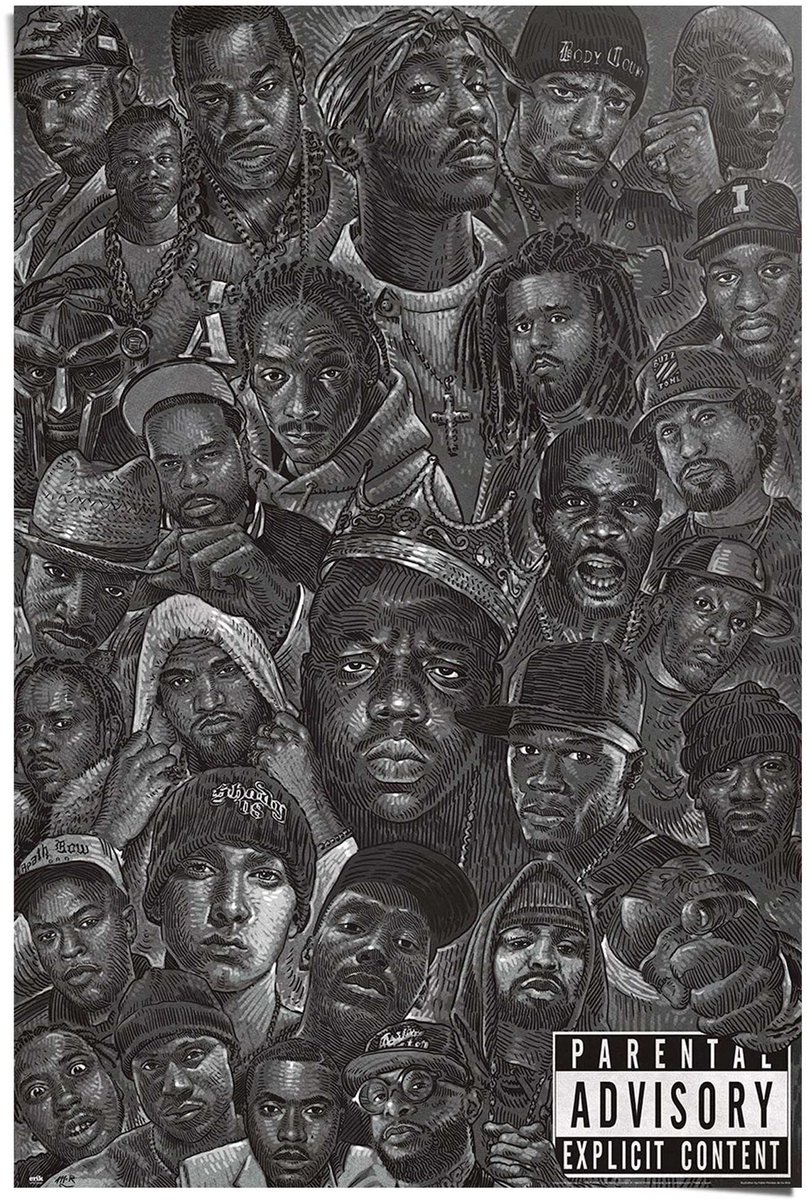 Reinders Poster Rap Icons - 91,5 x 61 - Papier - REINDERS zwart