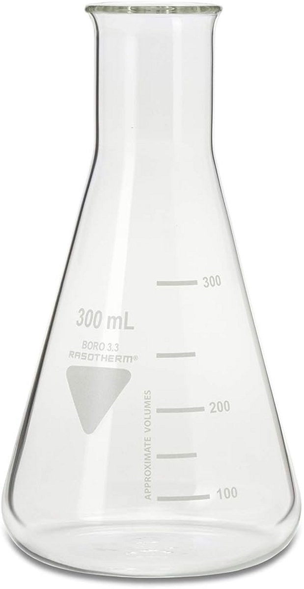 Erlenmeyersmaler 300 ml met Hals, Borosilicaatglas 3.3, DIN ISO 1773