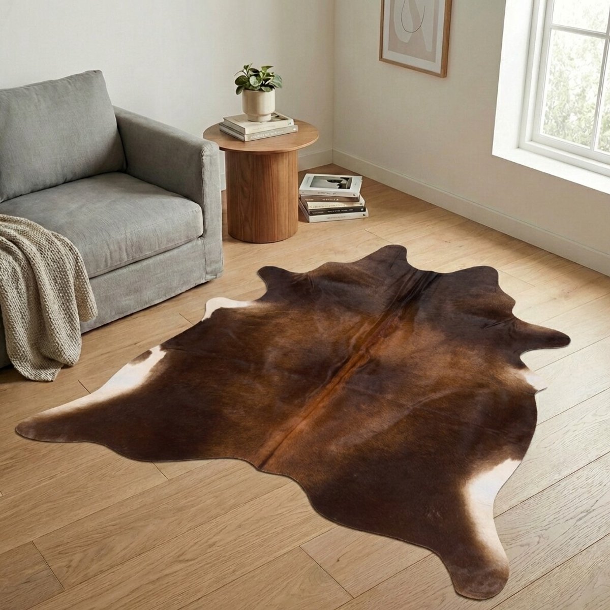 Koeienhuid Vloerkleed - Driekleur - 199 x 191 cm - Koeienkleed / Koeienvel / Dierenvel / Dierenhuid / Koehuid Tapijt