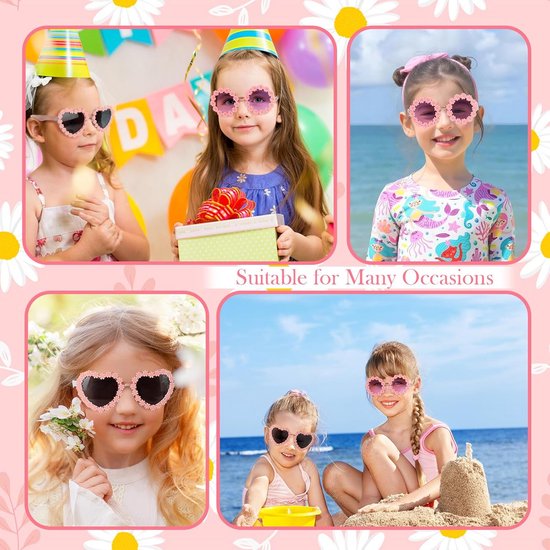 Set van 2 Kinderzonnebrillen Roze Rond & Hartvormig met Roze Print voor Meisjes van Merkloos — afbeelding 4