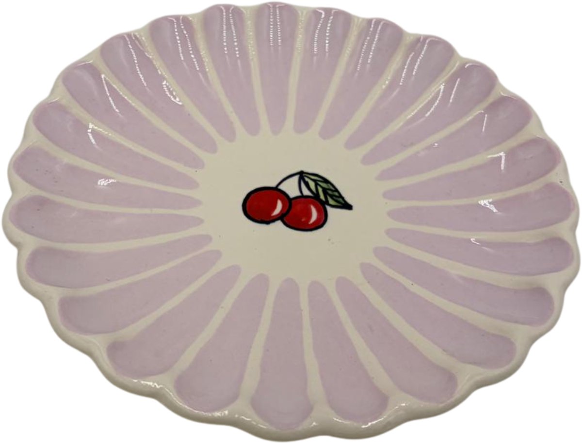 Bordje Fruity Cherry – Lila/Wit – Aardewerk – ø 15 cm - Dishes & Deco