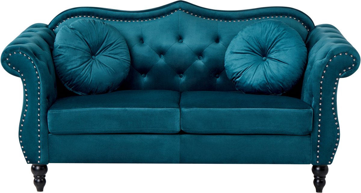 Beliani SKIEN - Tweezitsbank - Groenblauw - Fluweel