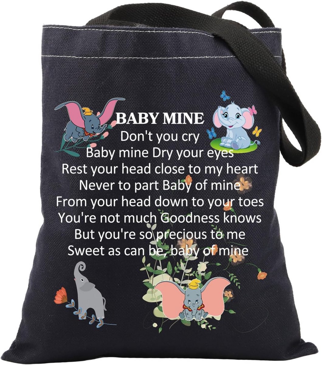 Katoenen Tote Bag met Olifantenprint: 'Baby Mine' Stijl Draagtas