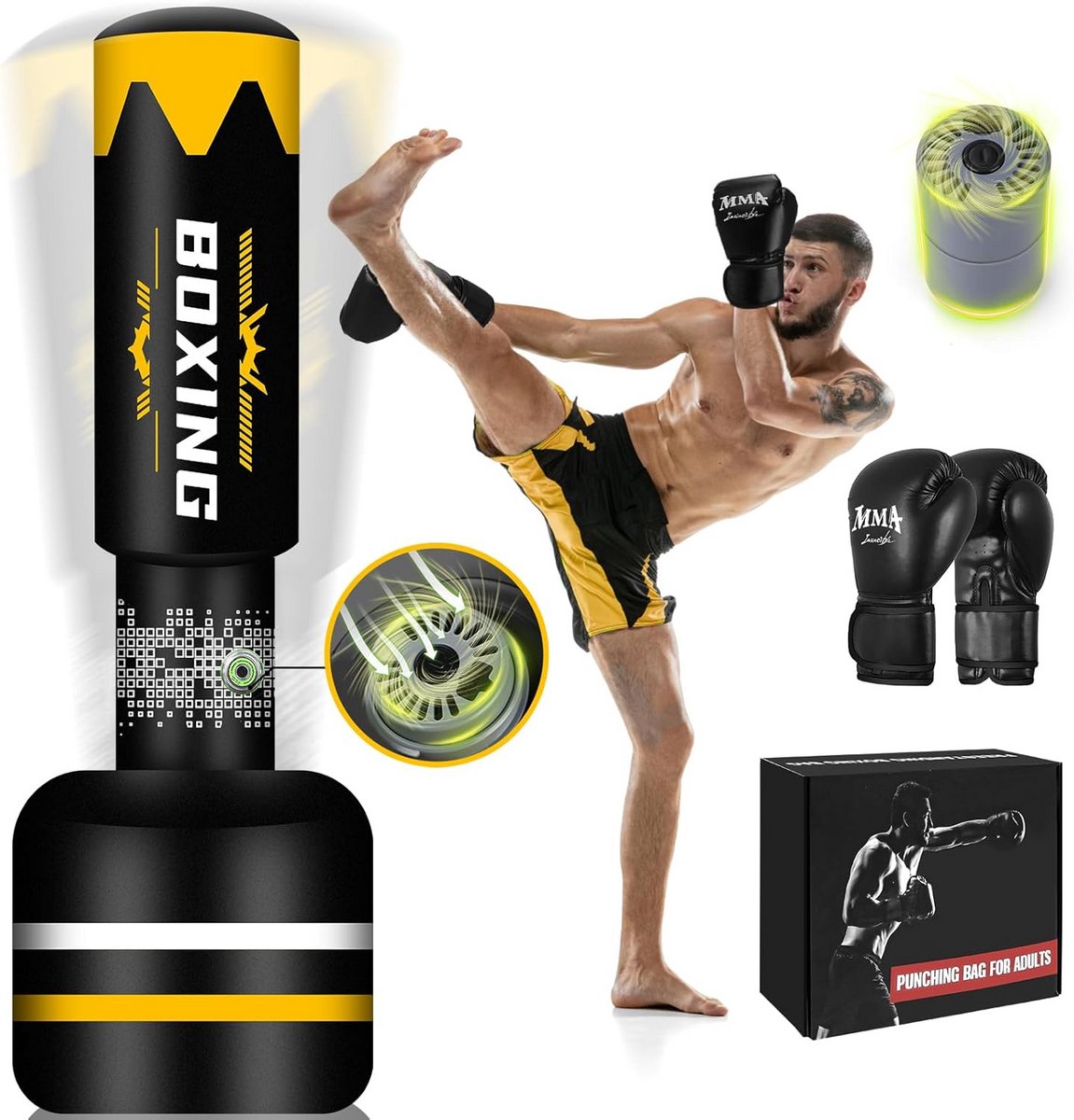 Staande Bokszak voor Volwassenen 180 cm Hoog met Automatische Opblaaspomp voor MMA Training