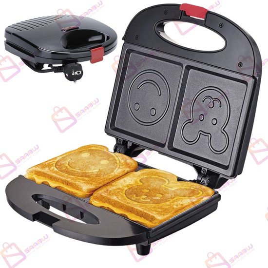 Tosti IJzer Met Smile Vorm – 750W Antiaanbaklaag – Zwart – tosti apparaat – tosti-ijzers – tosti apparaat broodrooster – 72807