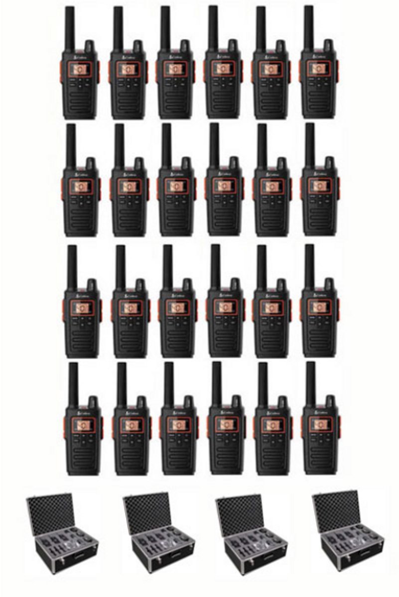 Set van 24 Cobra RX380 vergunning vrije portofoons PMR446 IPX2 en koffer