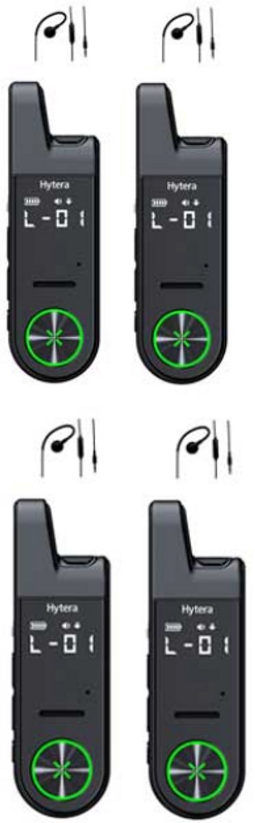 Set van 4 Hytera S1 mini LF portofoon vergunningvrij PMR446 met G-shape oortje