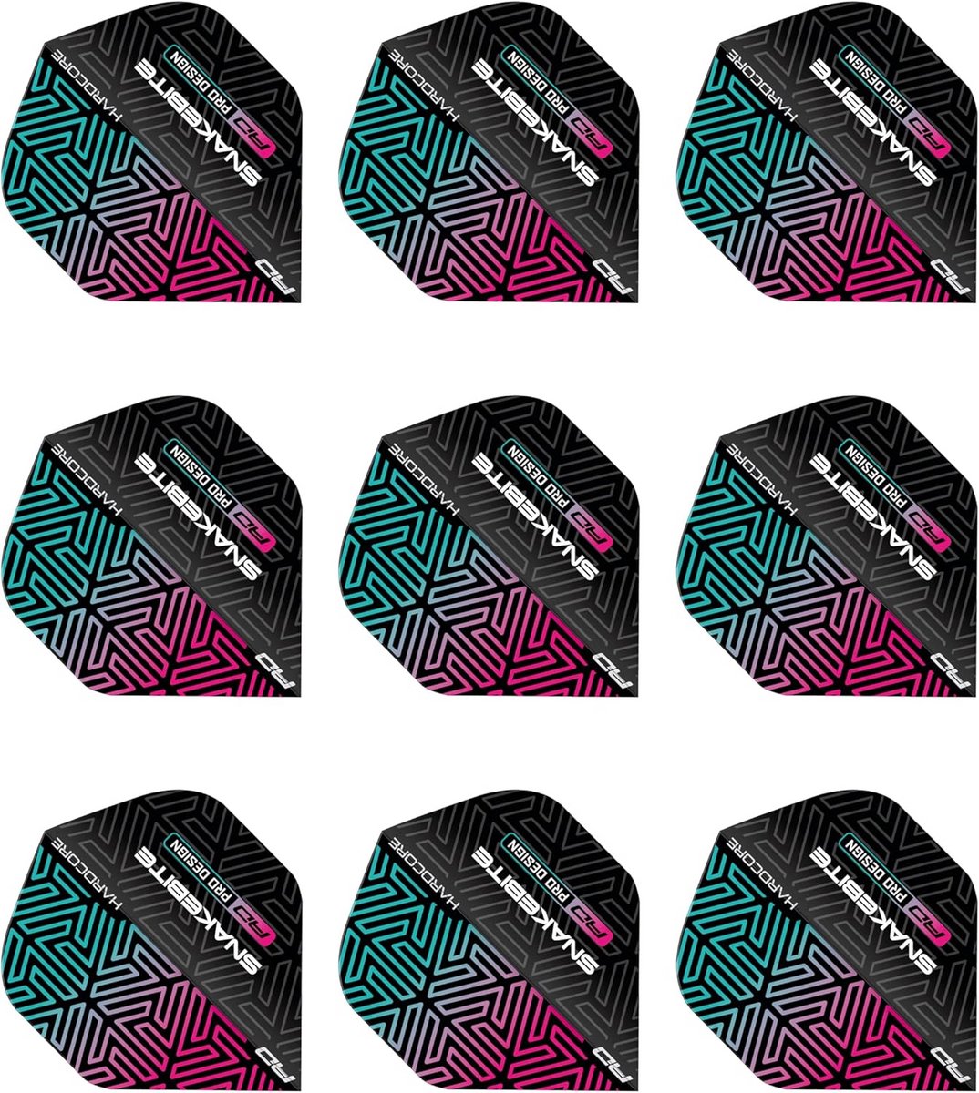 9-delige Set Hardcore Premium Dartflights Zwart en Regenboog