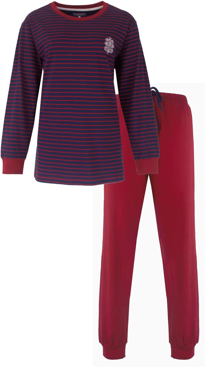 Irresistible Dames Pyjama - Lange Mouwen - Gestreept - Blauw/Rood