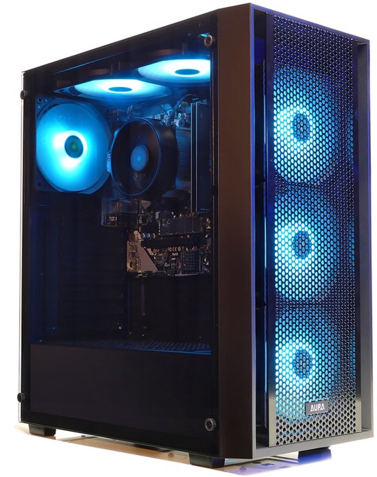 AMD Ryzen 5 5500 Game PC / Ordinateur Gaming - Adapté pour Fortnite / Minecraft / Roblox en Paramètres Élevés - Carte Vidéo GeForce RTX 5060 - 16GB RAM - 500GB M.2 NVMe SSD - Win11 - WiFi 6 / Bluetooth 5.4 - Gamdias Aura GC2