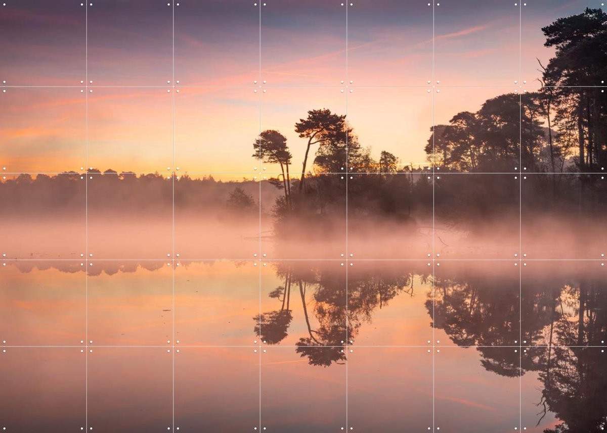 IXXI Foggy Morning in Oisterwijk, Claire Droppert - 140 x 100 cm - Gratis ophangtool - Grote wanddecoratie en posters - Fotografie, Woonkamer, Natuur