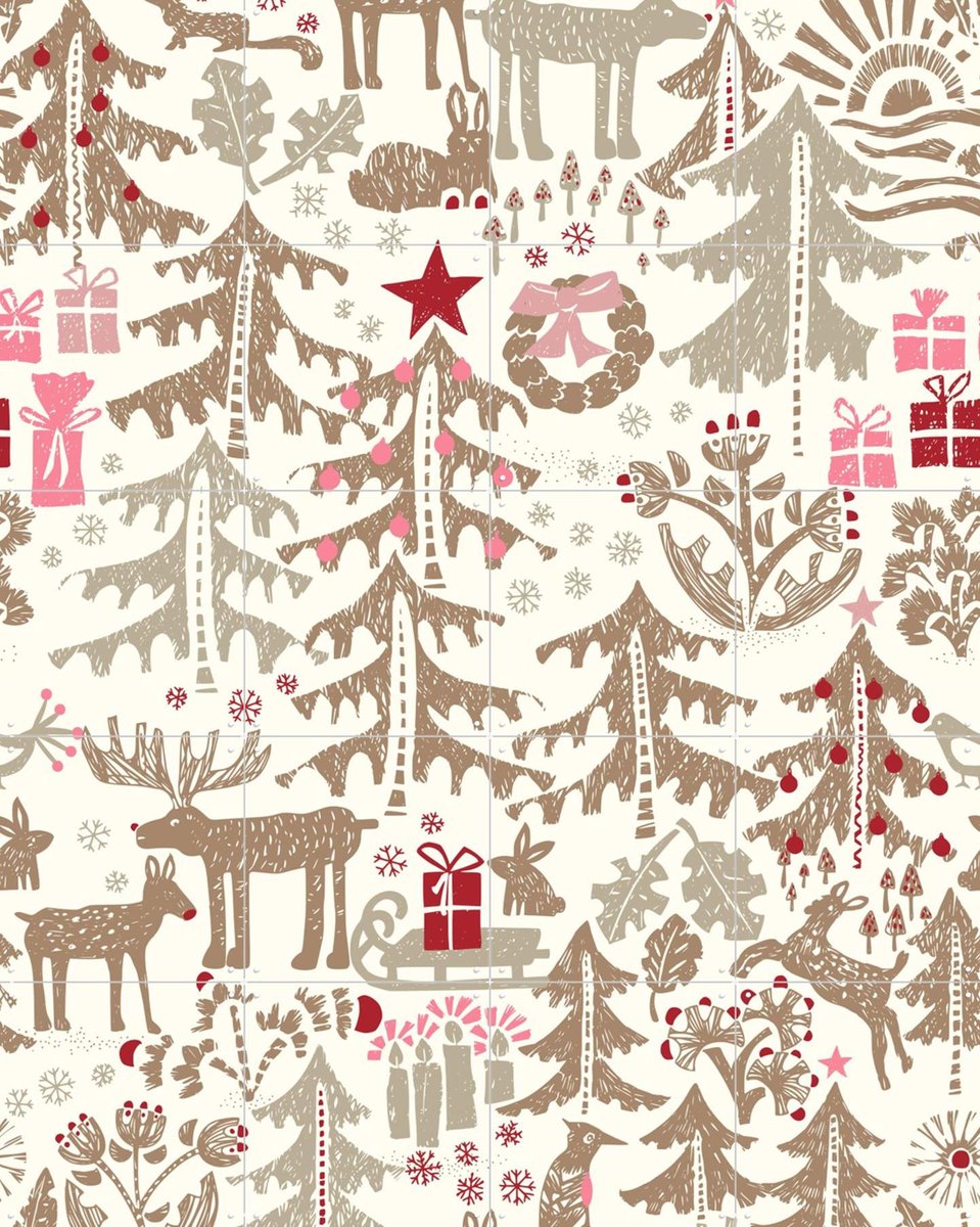 IXXI X-Mas Winter Forest Pattern - Beige, Annick & Various - 80 x 100 cm - Gratis ophangtool - Grote wanddecoratie en posters Winter, Kerst