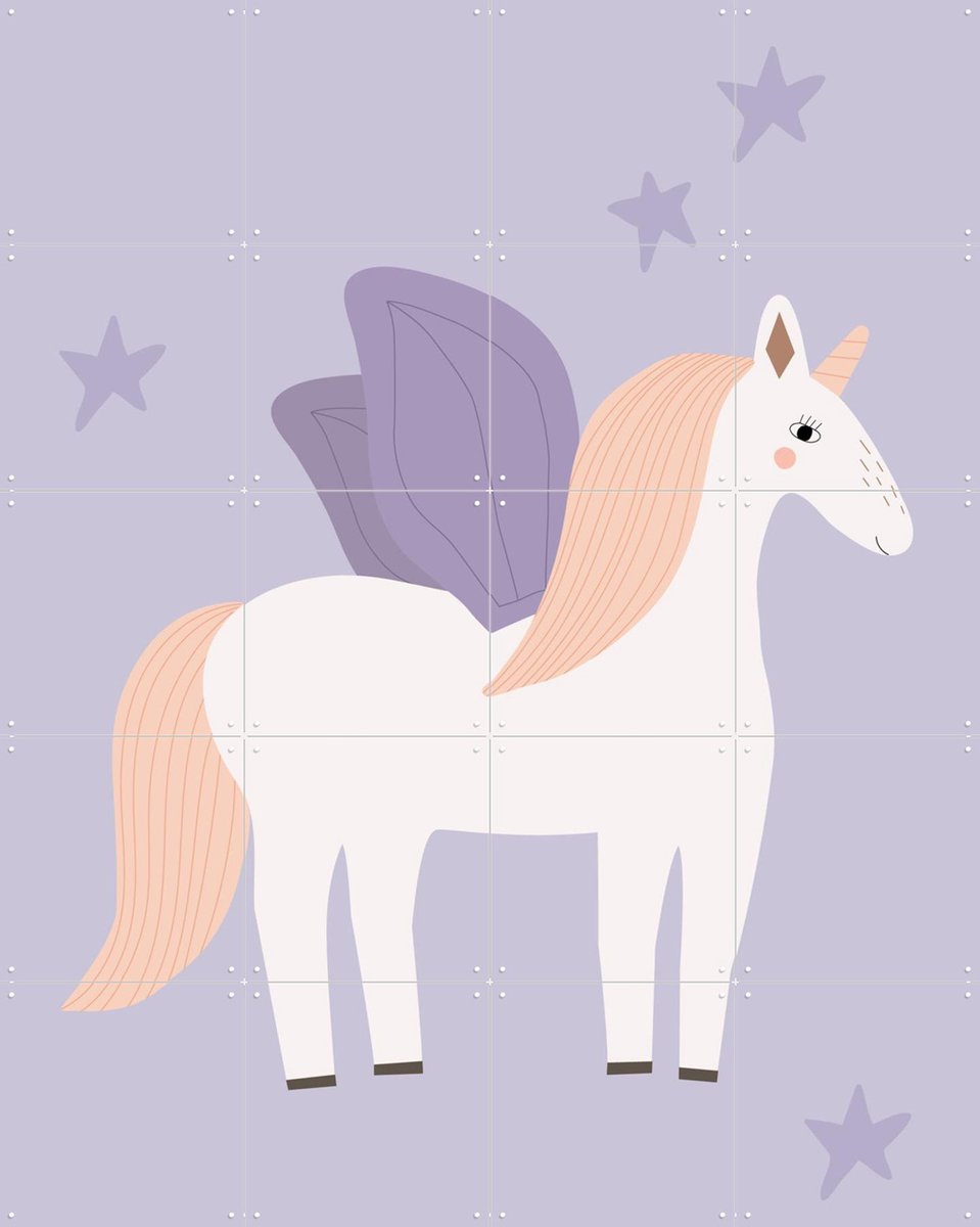 IXXI Winged Unicorn Lilac, Little Otja - 80 x 100 cm - Gratis ophangtool - Grote wanddecoratie en posters Kinderkamer, Babykamer, Kinderen