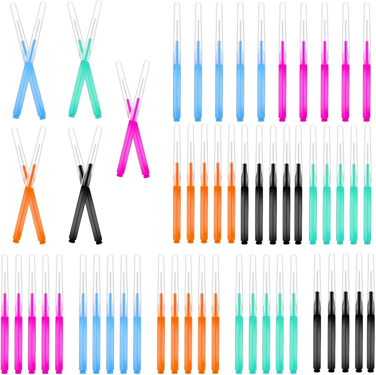 50 Stuks Wenkbrauwborstels en Wimperkammetjes in 5 Kleuren