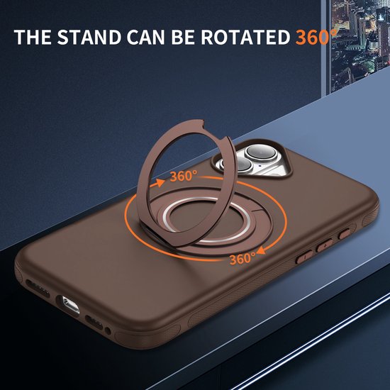 IYUPP Coque compatible avec iPhone 17 Coque - Compatible avec MagSafe - Support Magnétique Rotatif 360° - Coque Arrière Kickstand Ring - Ring Stand - Marron