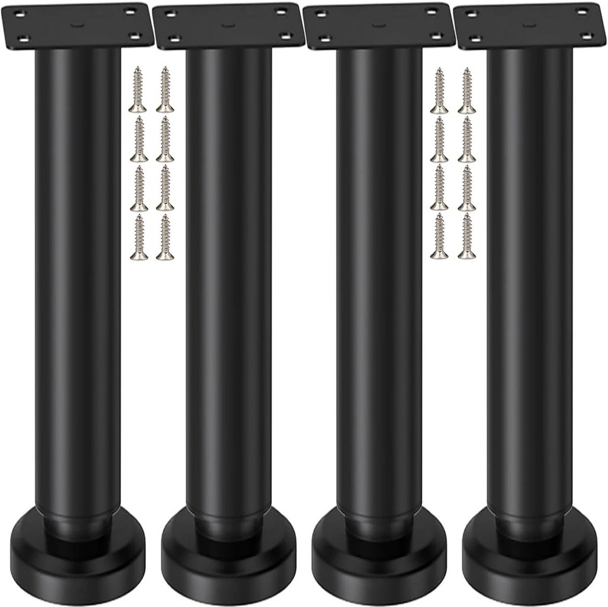 4 Stuks Verstelbare Metalen Meubelpoten Zwart Hoogte 25-42 cm