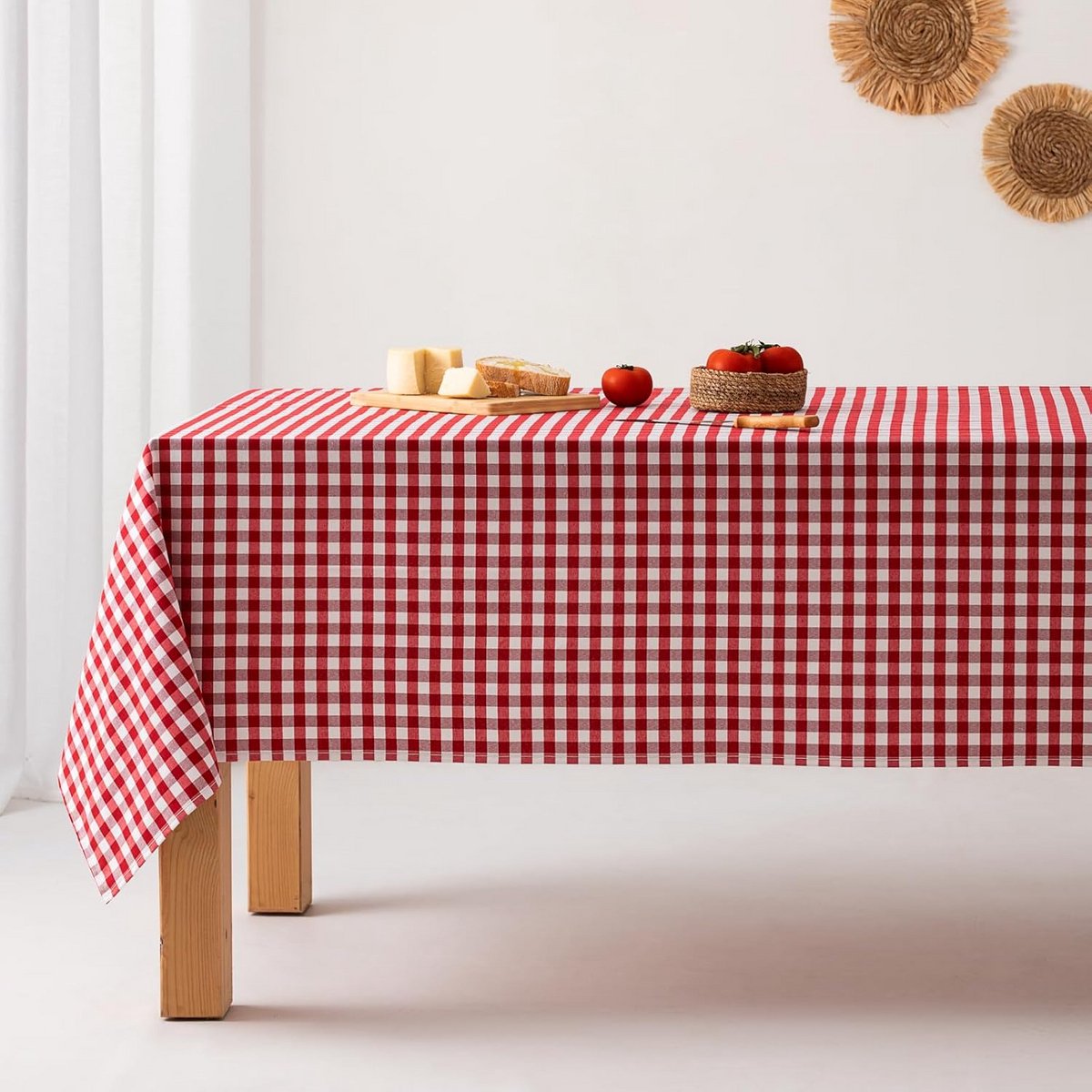 Rood Geruite Tafelkleed Katoen-Polyester Mix 140x140cm Vlekbestendig