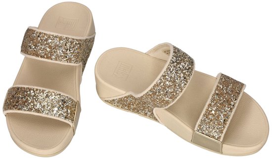 FitFlop Lulu Multi-Tonal Glitter Slides Dames Slippers - Metallic Beige/Silver