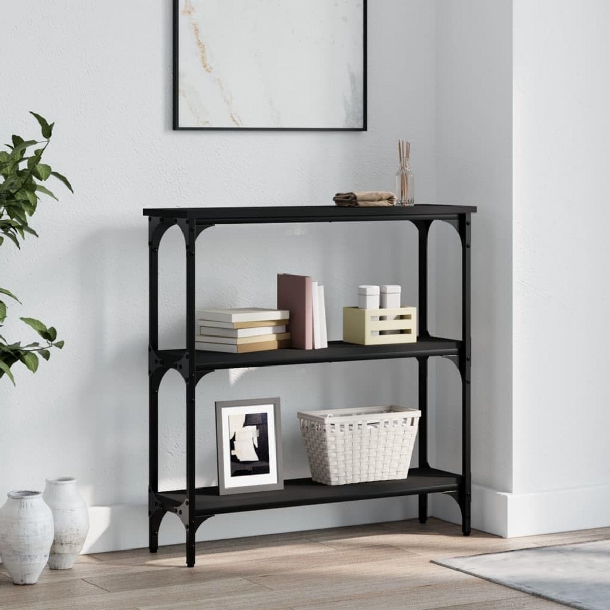 Wandtafel met gesneden houten details, 75x22,5x75 cm