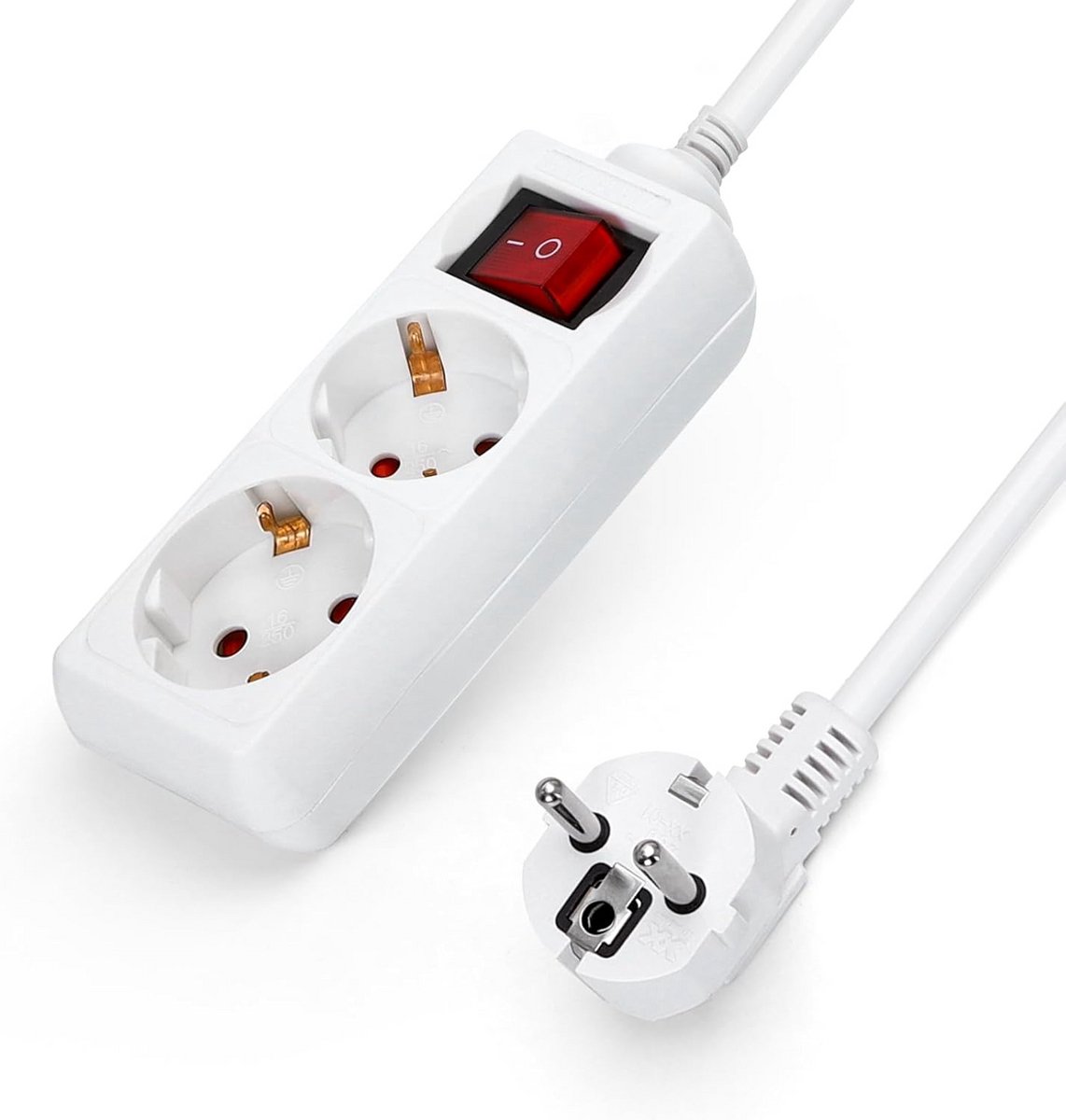 Stroomverdeler met Schakelaar - Stekkerdoos Verdeelblok - Apparaten Aansluiten - Kindveilige Sockets - 3 meter kabel - Wit