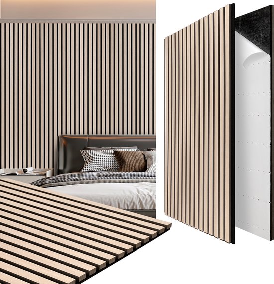 Set de 1 panneaux acoustiques décoratifs demi-ronds en lattes de bois, finition chêne blanc