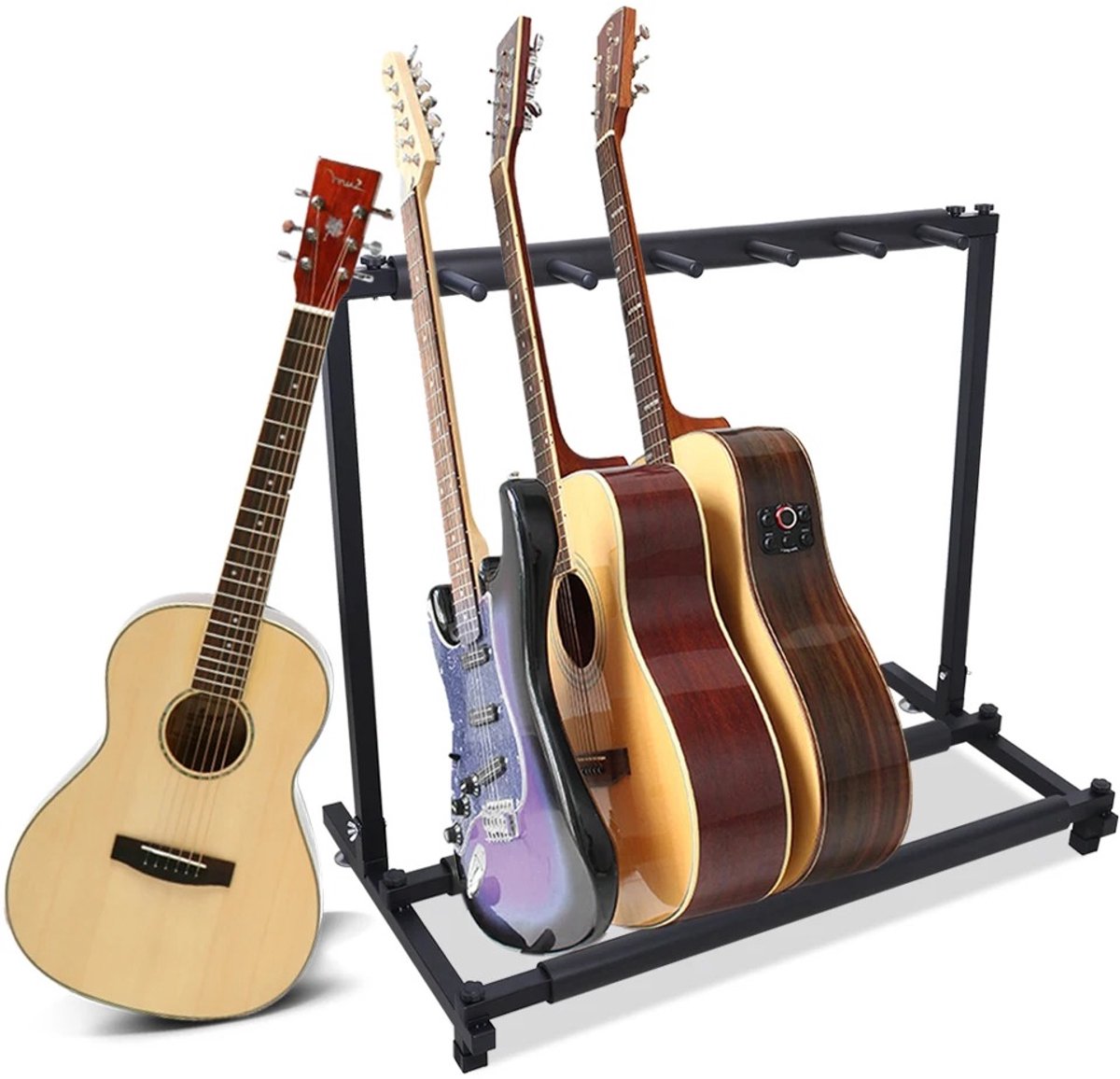 LabelOne Gitaarstandaard - Gitaar Standaard - Gitaarrek - voor 5 gitaren - vloerstandaard - ijzeren frame - antislip - zwart