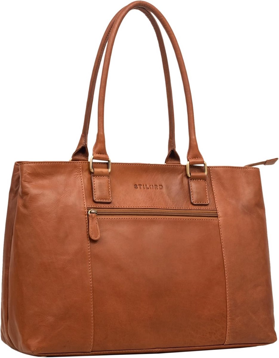 Grote Leren Laptoptas 15.6 Inch voor Dames - Vintage Schoudertas voor Werk