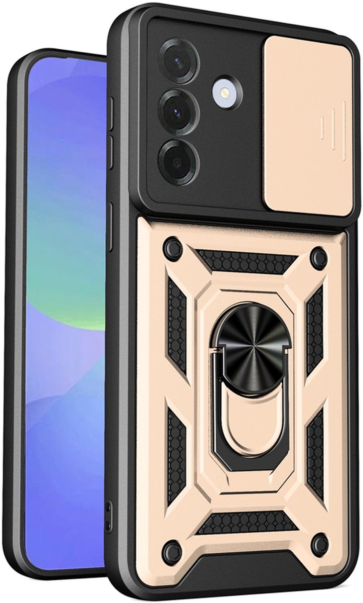 MobyDefend Hoesje - Geschikt voor Samsung Galaxy A37 - Pantsercase Met Draaibare Ring - Goud