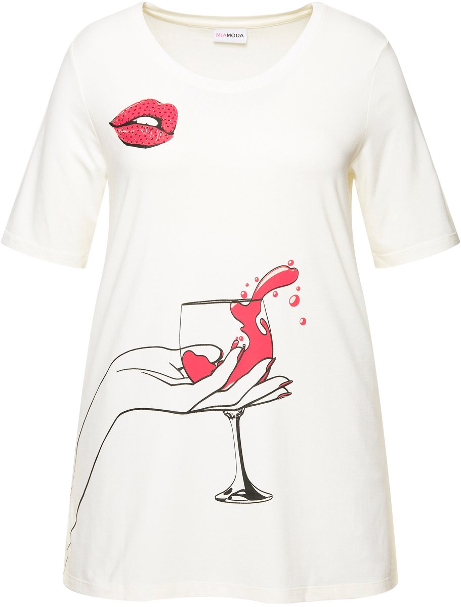 MIAMODA - Dames - T-shirt A-lijn Lifestyle-print halve mouwen - Sneeuwwit - Maat 44