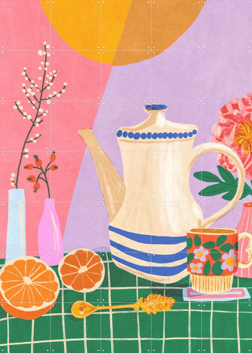 IXXI Sunny still life, Gigi Rosado - 100 x 140 cm - Gratis ophangtool - Grote wanddecoratie en posters - Speels, Kleurrijk, Grafisch Ontwerp
