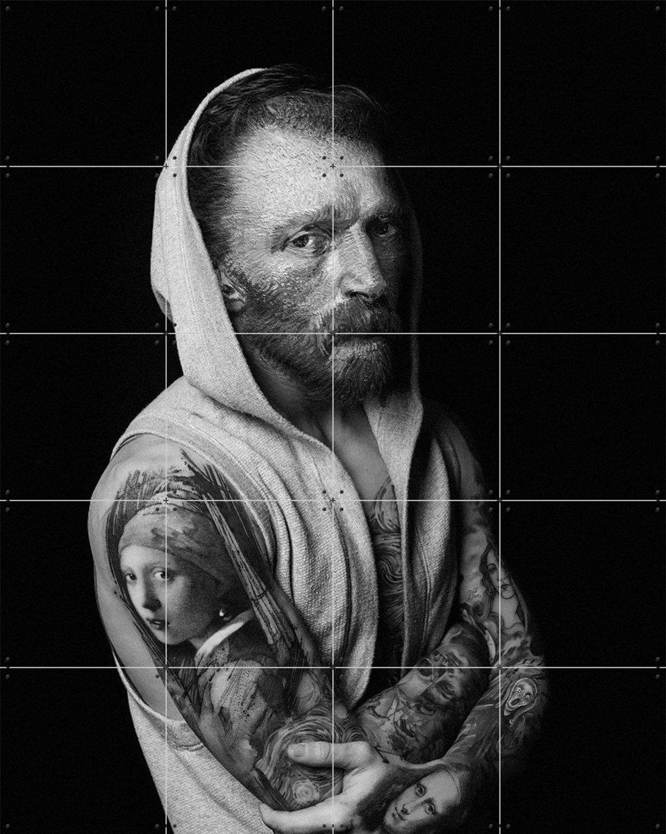 IXXI Van Gogh Tattoo, Paste in Place & Van Gogh 21st Century - 80 x 100 cm - Gratis ophangtool - Grote wanddecoratie en posters - Fotografie