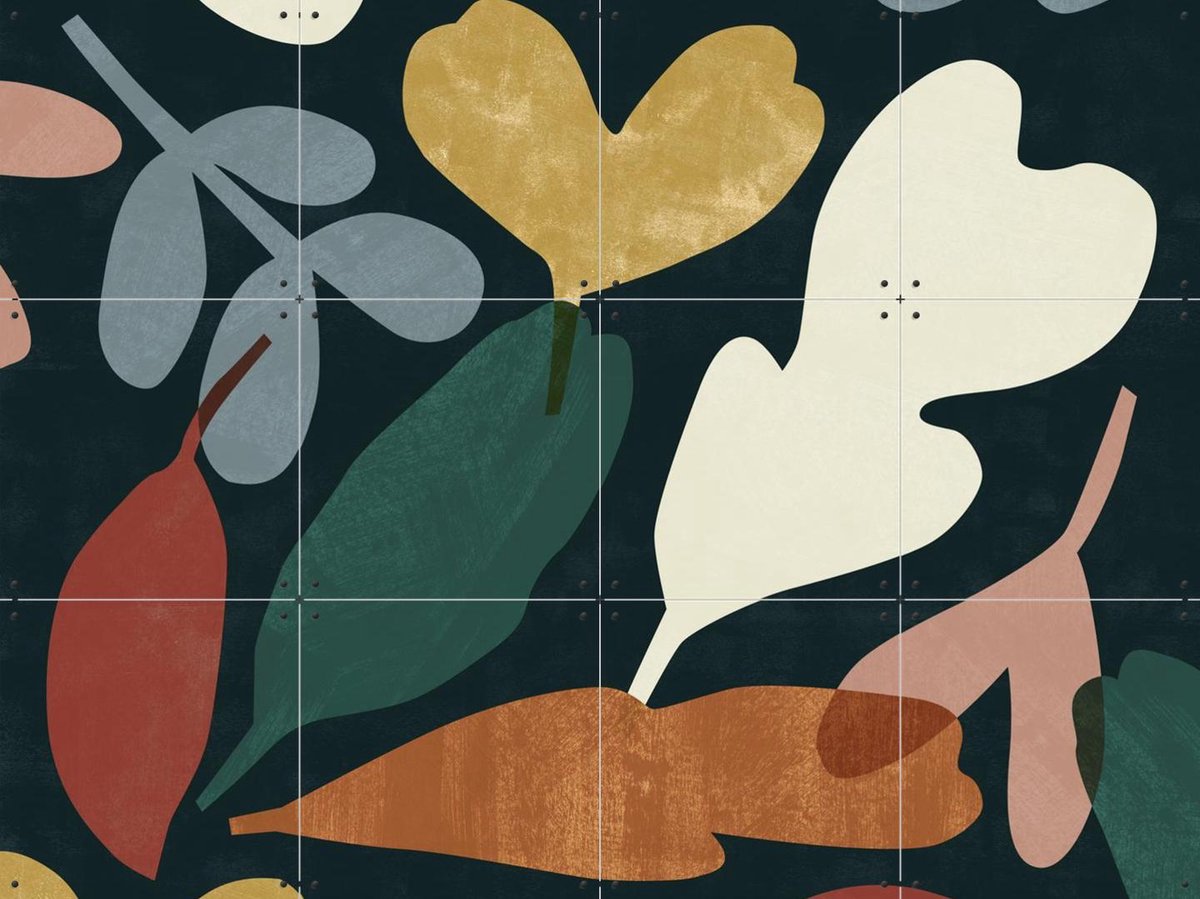 IXXI Little Leaves dark, Lotte Dirks - 80 x 60 cm - Gratis ophangtool - Grote wanddecoratie en posters - Illustraties, Natuur, Botanisch, Planten
