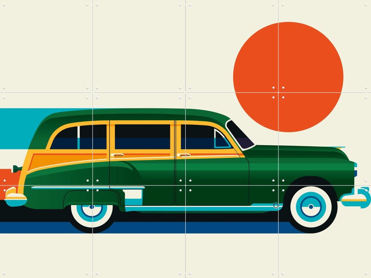 IXXI American Green Vintage Wood, Bo Lundberg - 80 x 60 cm - Gratis ophangtool - Grote wanddecoratie en posters - Kleurrijk, Illustraties, Vintage
