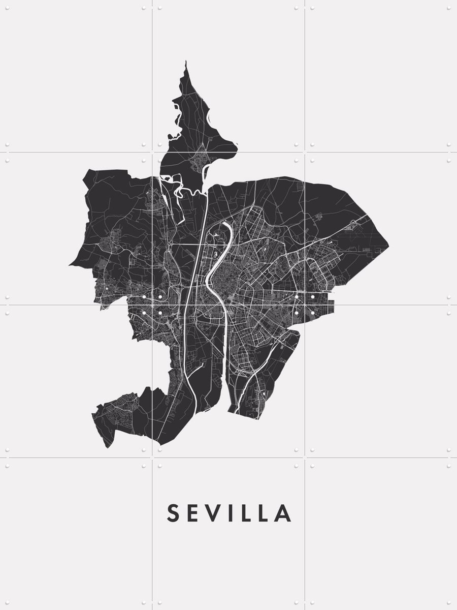 IXXI Sevilla City Map, Kunst in Kaart - 60 x 80 cm - Gratis ophangtool - Grote wanddecoratie en posters - Abstract, Minimalisme, Grafisch Ontwerp