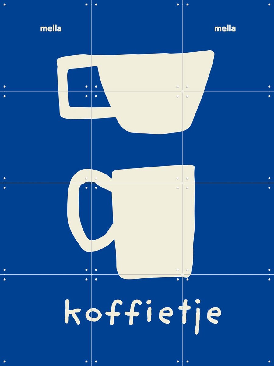 IXXI Koffietje Blauw, Mella Mella - 60 x 80 cm - Gratis ophangtool - Grote wanddecoratie en posters - Speels, Minimalisme, Illustraties, Grafisch