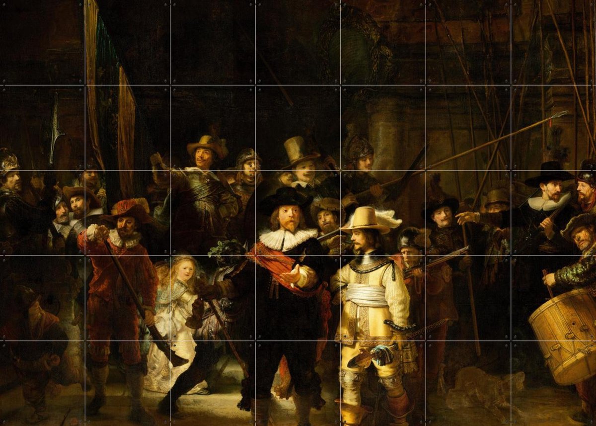 IXXI De Nachtwacht, Rembrandt van Rijn & Rijksmuseum - 140 x 100 cm - Gratis ophangtool - Grote wanddecoratie en posters - Klassiek, Olieverf