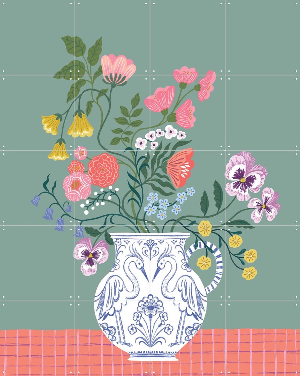 IXXI Flower Vase, Bethan Janine - 80 x 100 cm - Gratis ophangtool - Grote wanddecoratie en posters - Speels, Illustraties, Kleurrijk, Fantasierijk