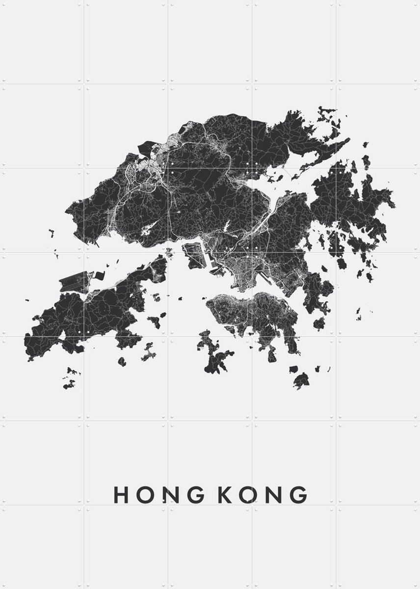 IXXI Hong Kong City Map, Kunst in Kaart - 100 x 140 cm - Gratis ophangtool - Grote wanddecoratie en posters - Grafisch Ontwerp, Geometrische Kunst